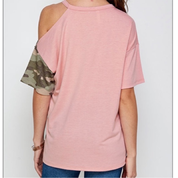 One Cold Shoulder Camo & Pink Color Top - Picture 9 of 9